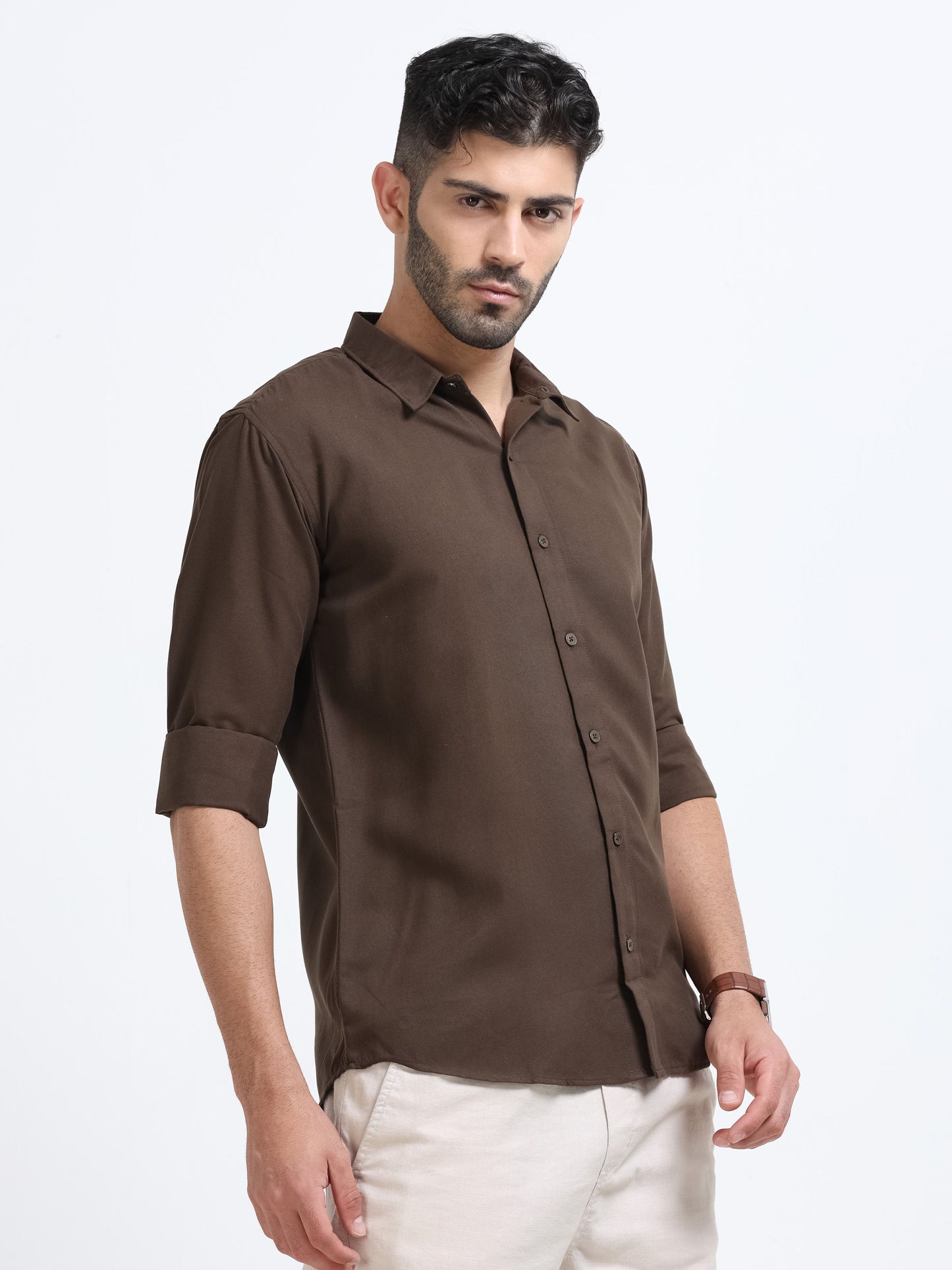 METRONAUT Men Solid Casual Brown Shirt