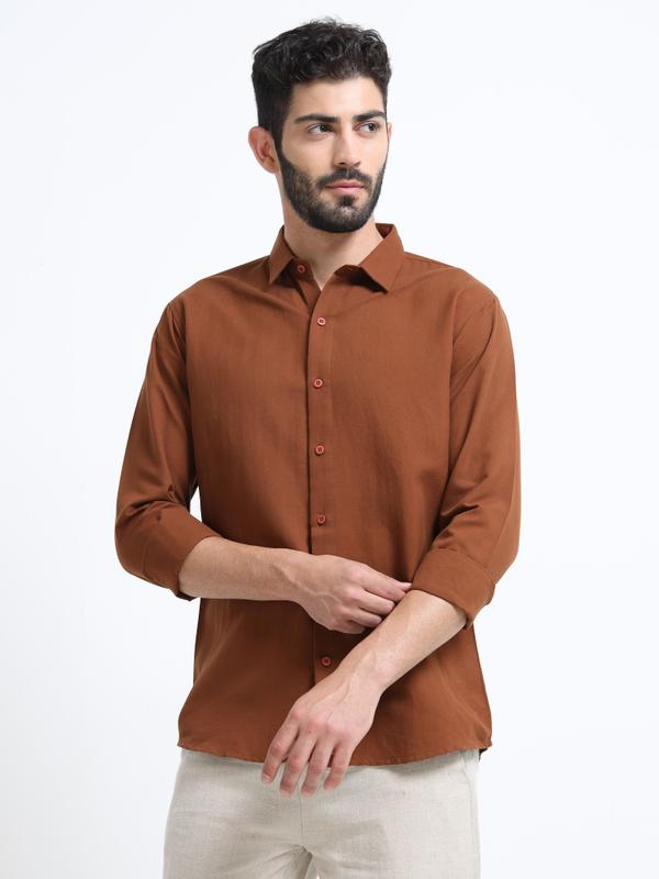 METRONAUT Men Solid Casual Brown Shirt