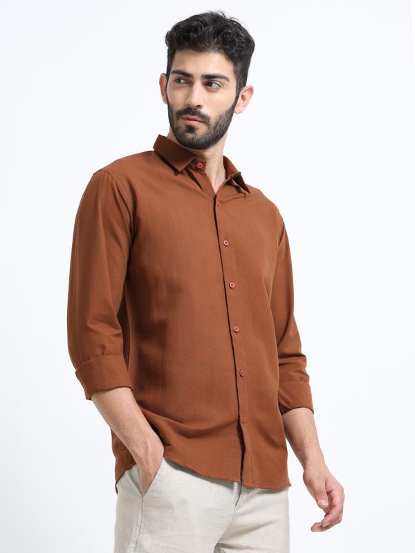 METRONAUT Men Solid Casual Brown Shirt