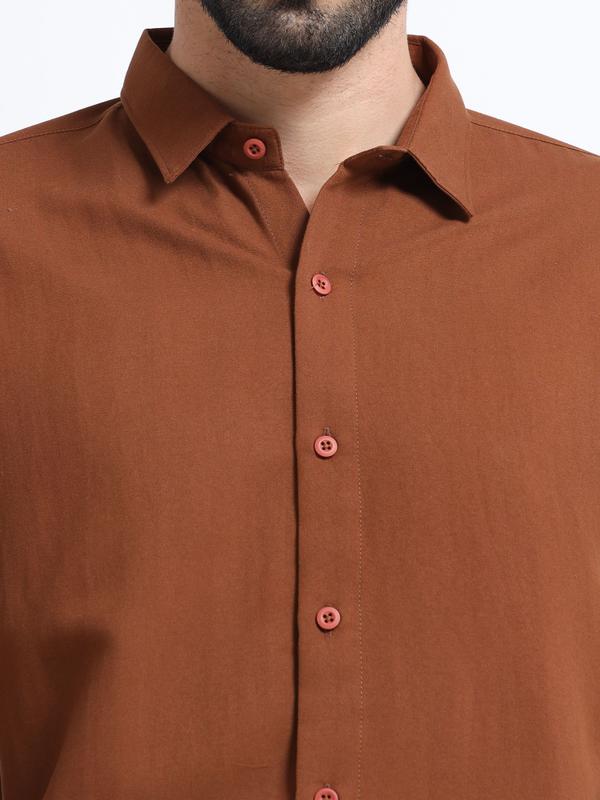 METRONAUT Men Solid Casual Brown Shirt
