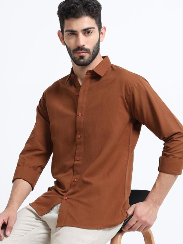 METRONAUT Men Solid Casual Brown Shirt