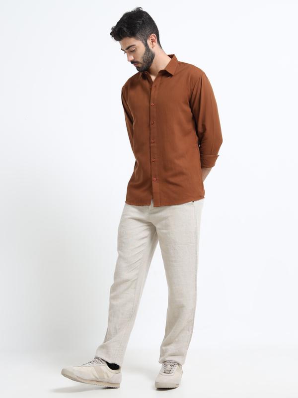 METRONAUT Men Solid Casual Brown Shirt